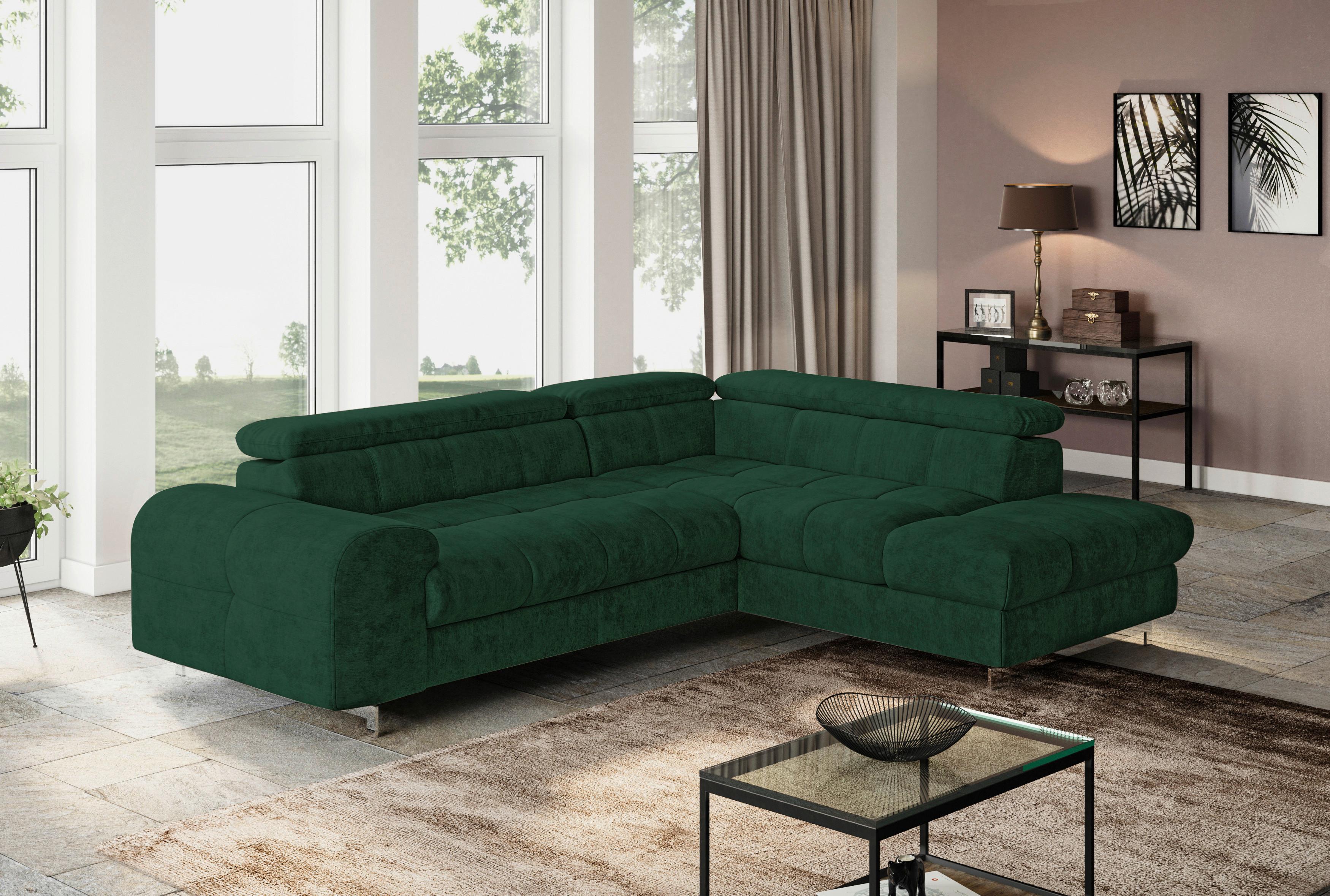 Ecksofa Mit Schlaffunktion Cloud + Dunkelgrün - Chromfarben/Dunkelgrün, KONVENTIONELL, Textil (257/206cm) - Livetastic