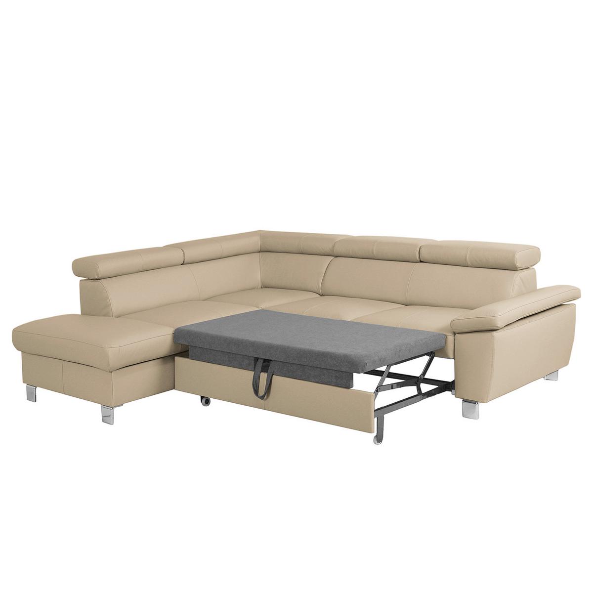 Ecksofa Lugano Teilleder Beige 208x248 - Chromfarben/Beige, Design, Leder/Textil (208/248cm) - Livetastic