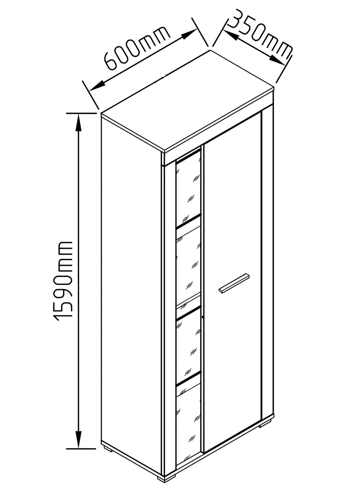 Vitrine Usilo Weiß B: 60 cm - Schwarz/Weiß, Design, Glas/Holzwerkstoff (60/159/35cm) - MID.YOU