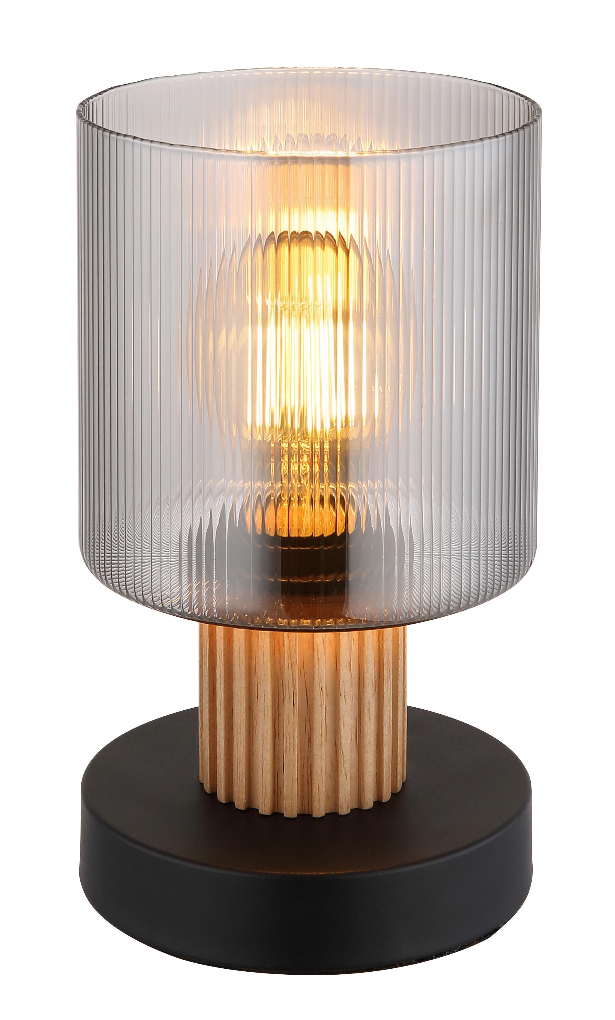 Tischleuchte 15768t - Dunkelbraun/Schwarz, Natur, Glas/Holz (12/21cm) - Globo