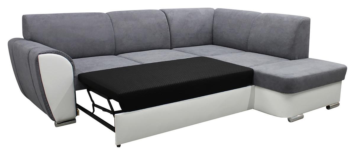 Ecksofa Mit Bettkasten Doris Rücken Echt Grau/weiß - Silberfarben/Weiß, Design, Textil (255/196cm) - MID.YOU
