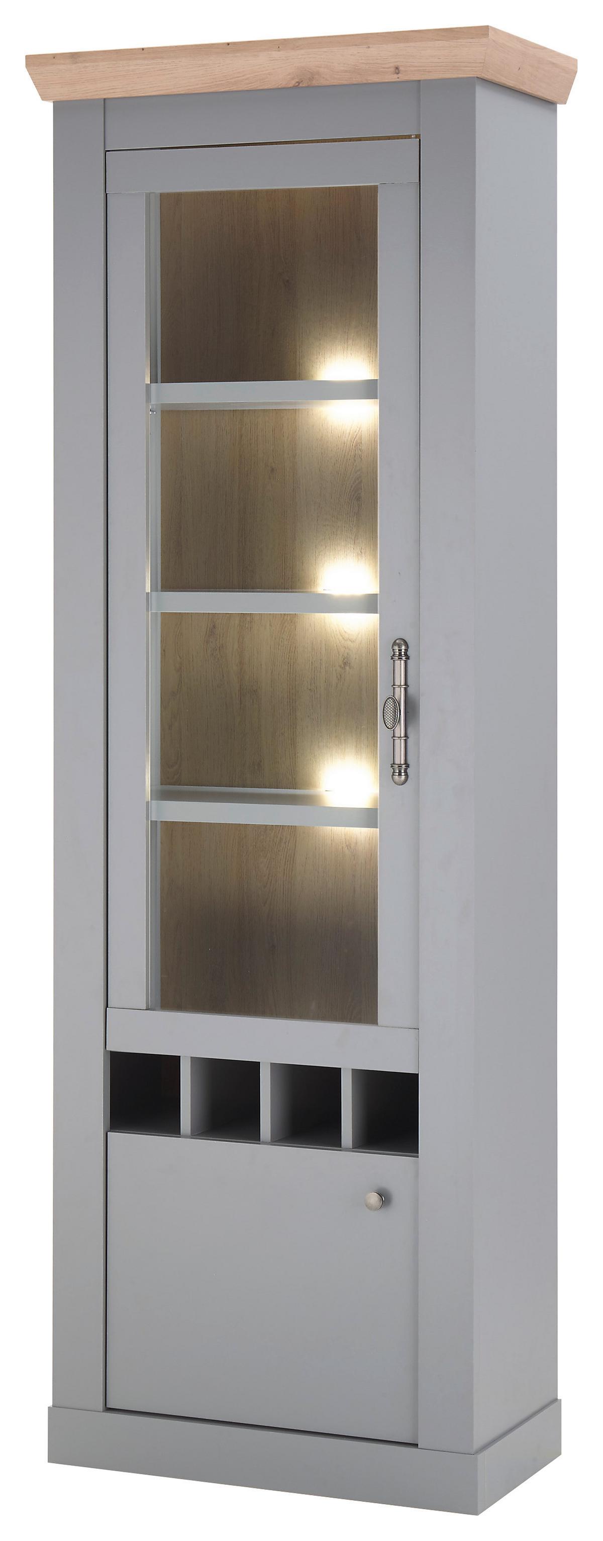 Vitrine Chambord Hellgrau/Eiche Dekor B: 71cm - Eichefarben/Hellgrau, Design, Holzwerkstoff (71/201/37cm) - MID.YOU