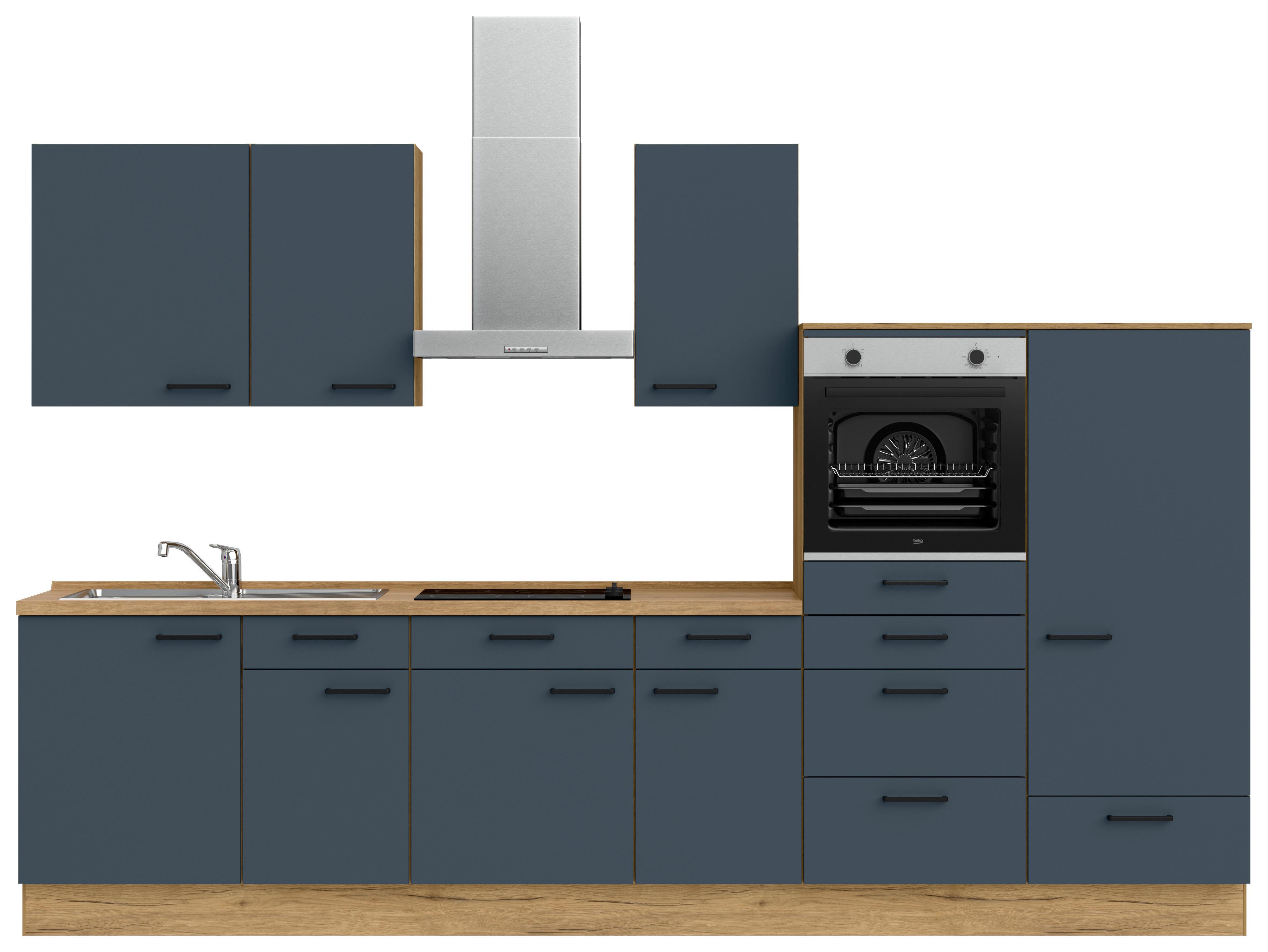 Küchenleerblock Easytouch Low-Line, L8 Rechts - Blau/Eichefarben, MODERN, Holzwerkstoff (330cm) - Nobilia