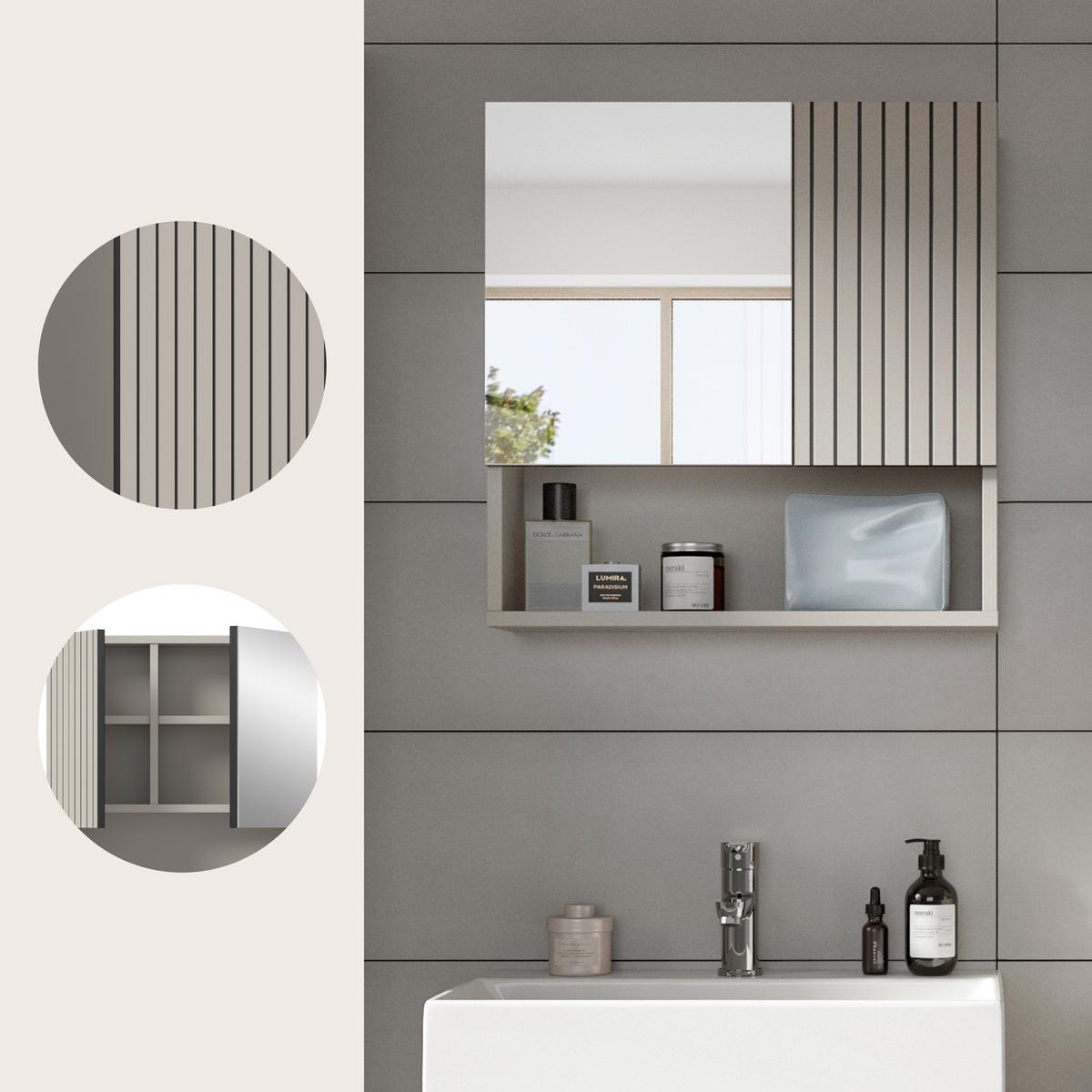 SPIEGELSCHRANK Mone Kaschmir B: 60cm - Kaschmir, Trend, Glas/Holzwerkstoff (60/55/17cm) - MID.YOU