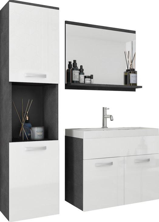 Badmöbel-Set 5-Tlg. Montreal 100cm Anthrazit/Weiß Hochglanz - Weiß Hochglanz/Anthrazit, LIFESTYLE, Holzwerkstoff (90cm) - P & B