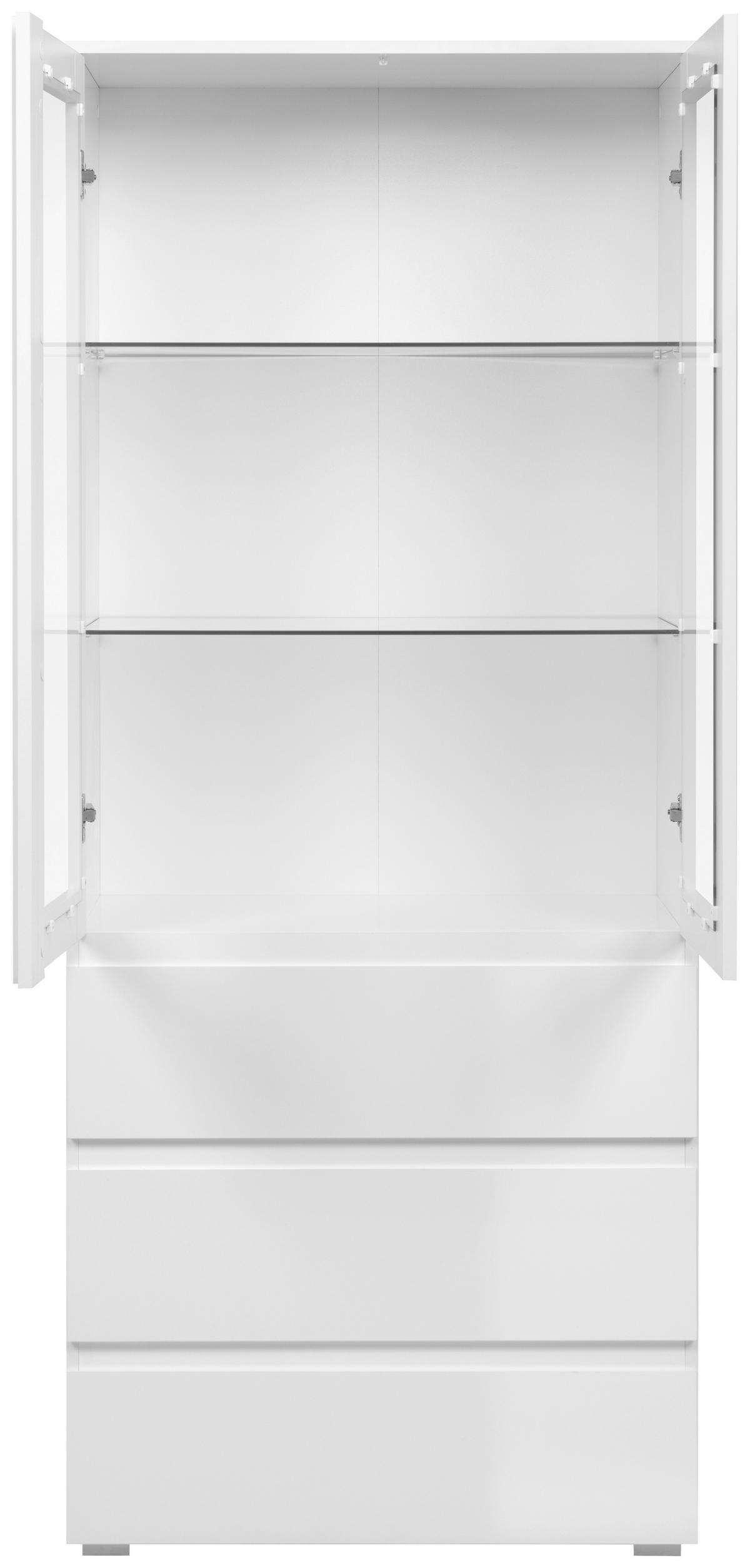Vitrine Capetown Weiß HG B: 80 cm - Weiß Hochglanz/Silberfarben, Trend, Glas/Holzwerkstoff (80/191/40cm)