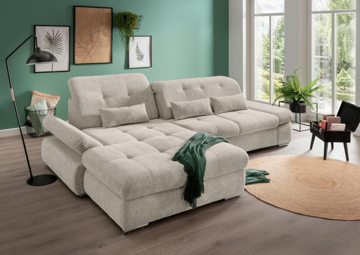 Ecksofa Dalida Beige S: 196x300 cm - Chromfarben/Beige, Design, Textil (196/300cm) - Livetastic