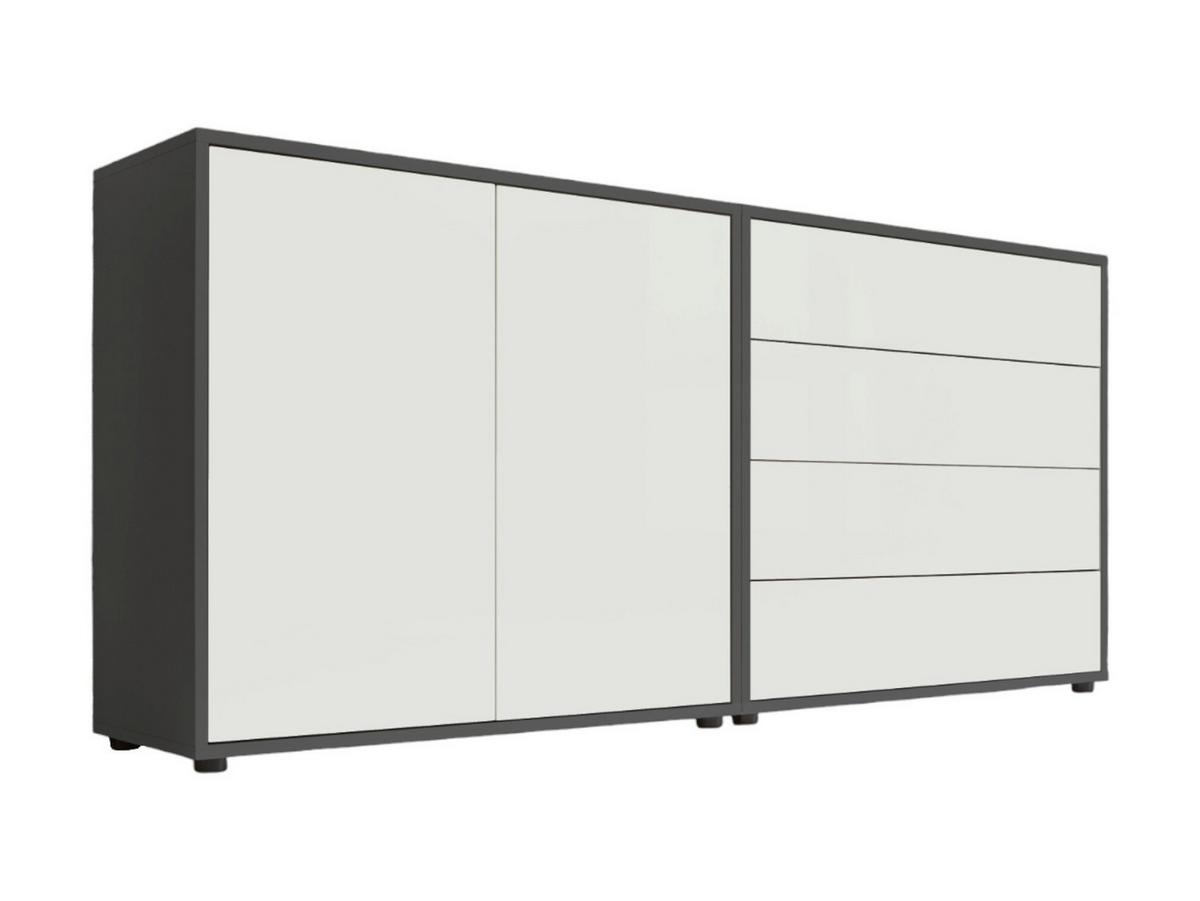 Sideboard Mailand3b:158cm Anthrazit/weiß - Anthrazit/Schwarz, MODERN, Holzwerkstoff (158/73/33cm) - MID.YOU