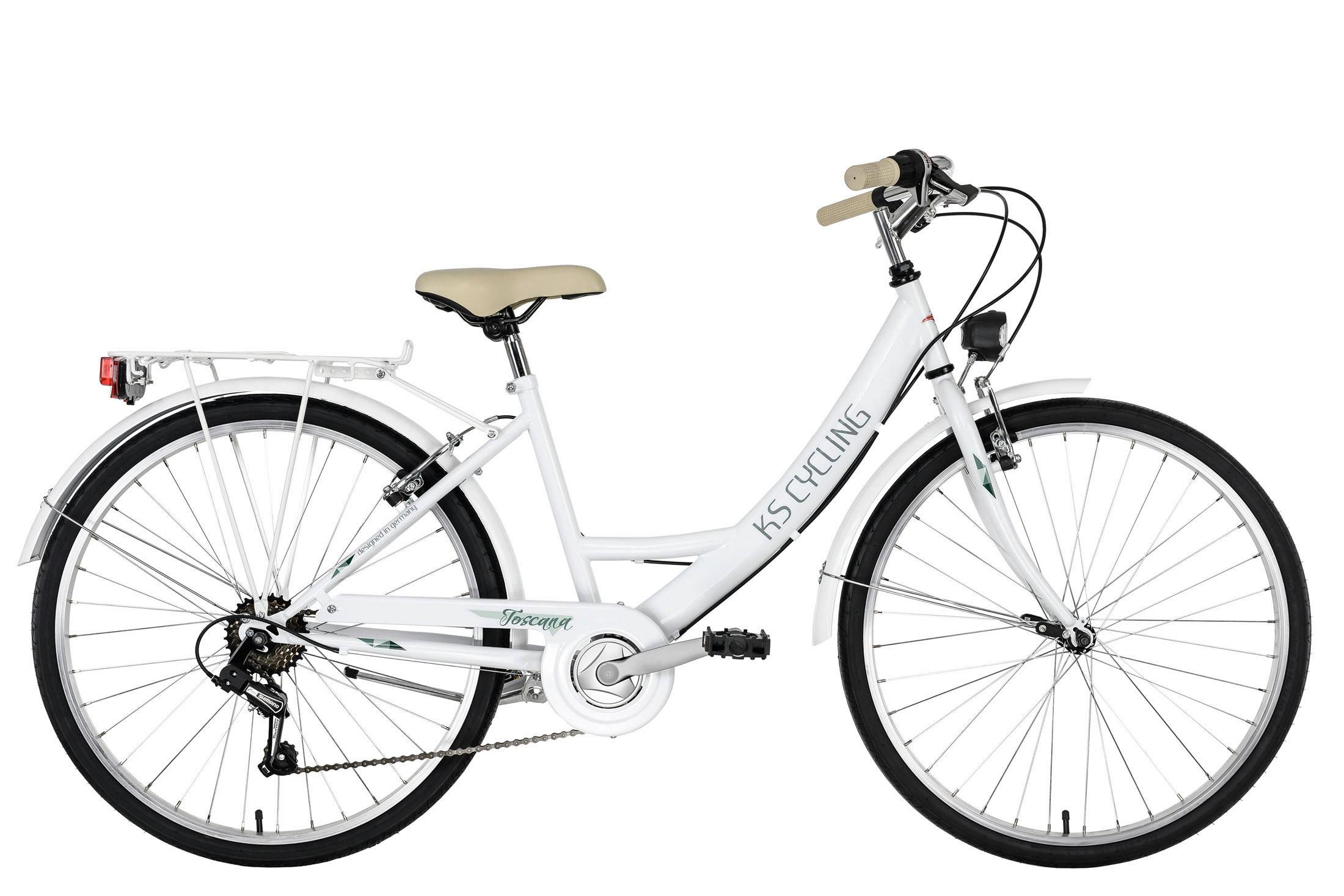 Kral Lear Kuzeydoğu değiştirmek  Damen-Fahrrad in Weiß mit eleganten beigen Detail