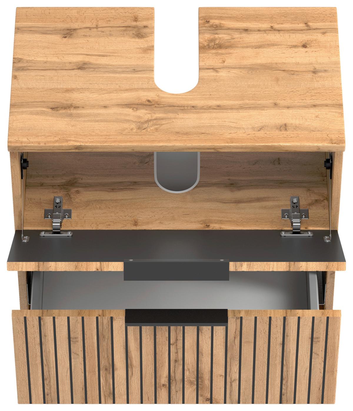 Waschbeckenunterschrank Chester B: 60 Cm - Eiche Wotan/Schwarz, MODERN, Holzwerkstoff (60/54/35cm) - Held