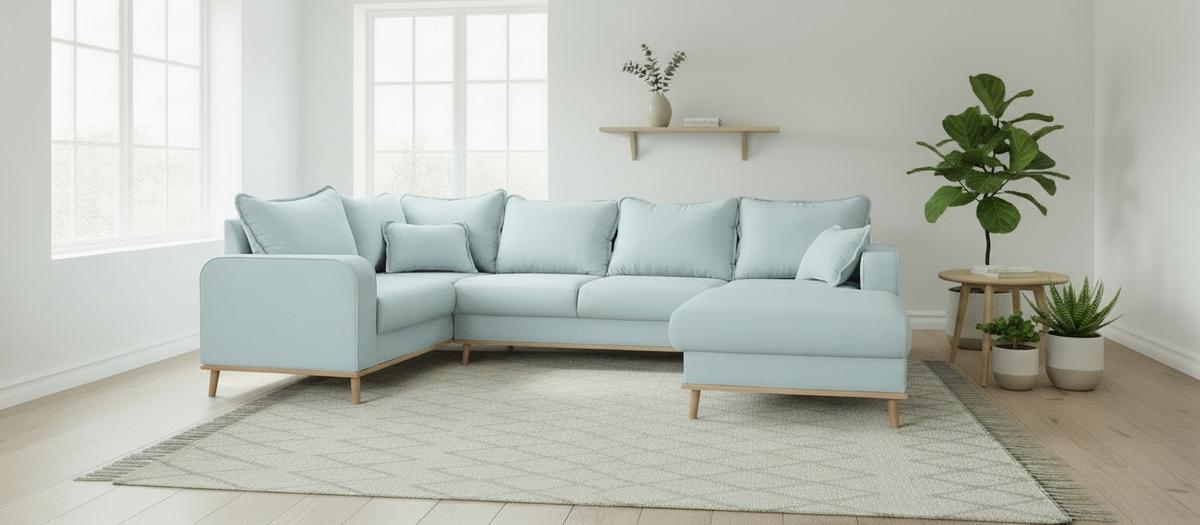 Wohnlandschaft Beata Hellblau U:167x296x170cm - Wengefarben/Hellblau, Design, Textil (167/296/170cm) - Livetastic