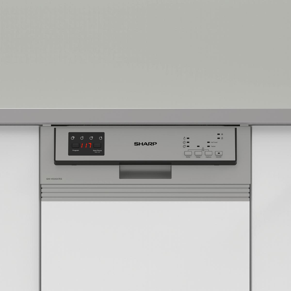 Einbau-geschirrspüler Qw-hs12s 47es-De B:44,8 Teilintegriert - Edelstahlfarben, Basics (44,8/82/57cm) - Sharp