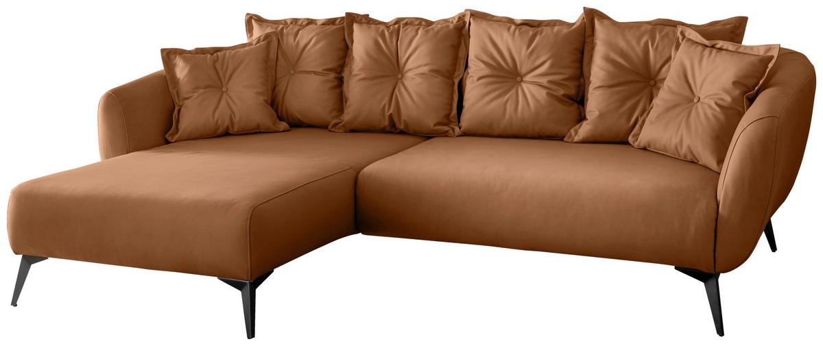 Ecksofa Baggio Cognac S: 162x277 cm - Cognac/Schwarz, MODERN, Textil (162/277cm) - Livetastic