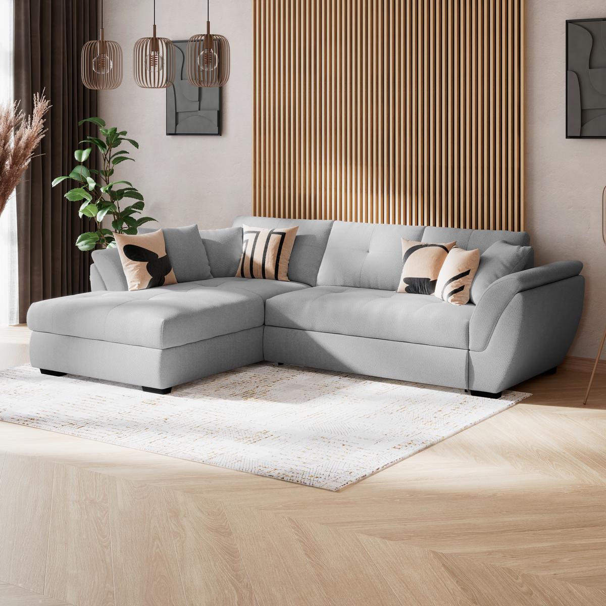 Rohová sedačka BERISSO, levá, světle šedá tk. VINCI - černá/světle šedá, Konvenční, textil/plast (187/278cm) - Ondega