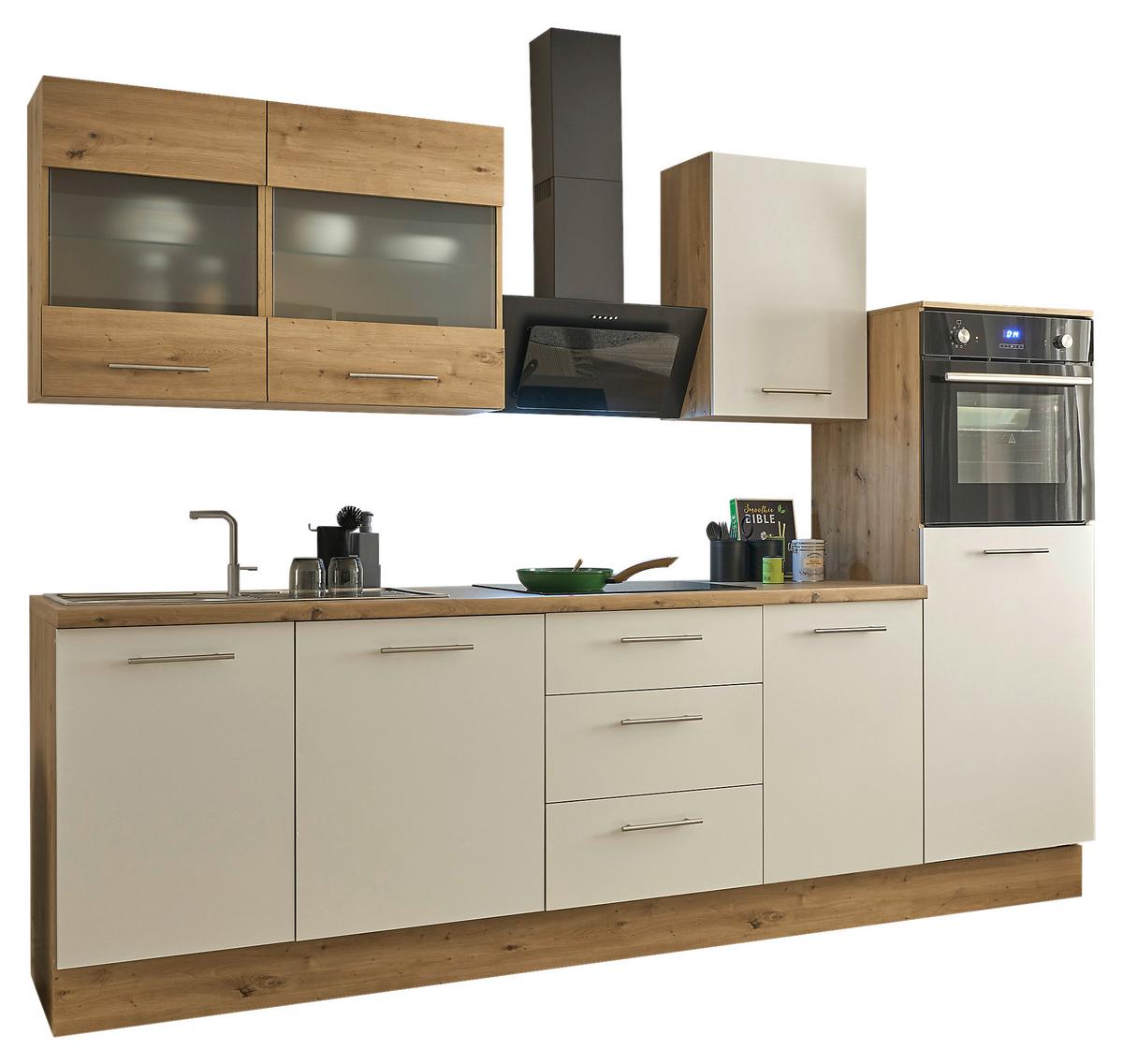 Küchenblock Capri Weiß/eiche Dekor B: 280 Cm - Weiß/Eiche Artisan, Basics, Glas/Holzwerkstoff (280cm) - MID.YOU