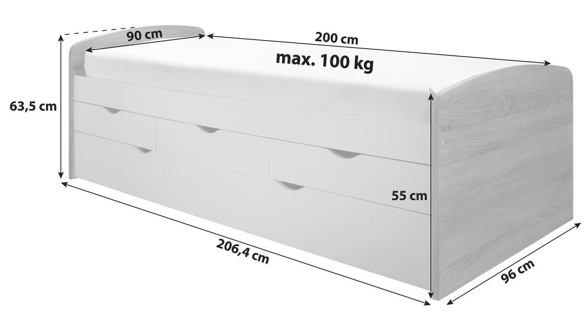 Výsuvná postel Nessi 90x200cm, bílá - bílá, Basics, kompozitní dřevo (90/200cm) - MID.YOU