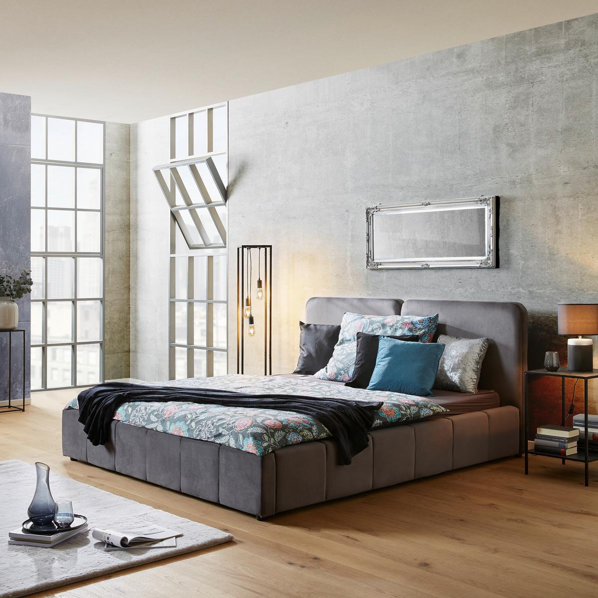 Čalouněná postel DORRY, 180x200, antracit - černá/tmavě šedá, Moderní, kov/dřevo (180/200cm) - Livetastic