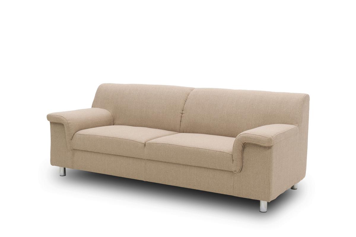 3-Sitzer-Sofa Jamie Rücken Echt Beige Webstoff - Chromfarben/Beige, KONVENTIONELL, Textil (190/72/80cm) - MID.YOU