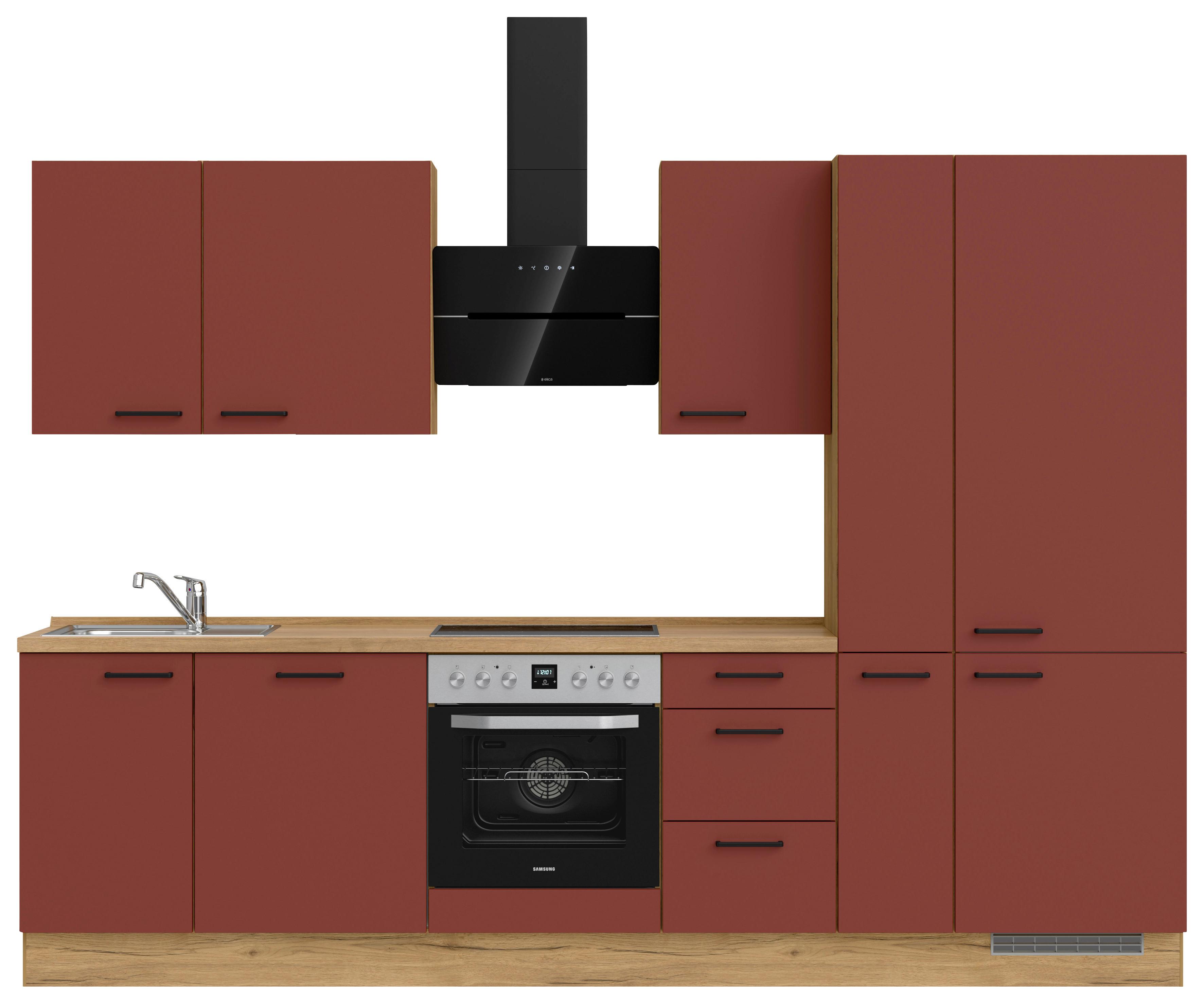 Küchenleerblock Easytouch High-Line, H7 Rechts - Eichefarben/Rot, MODERN, Holzwerkstoff (300cm) - Nobilia