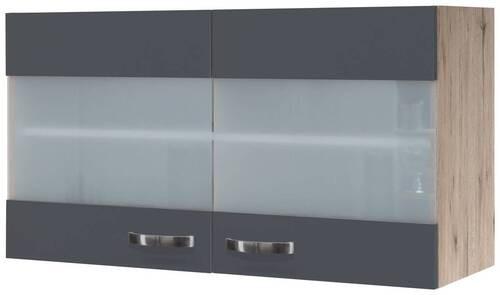 Kuchyňská horní skříňka SHADOW 100cm - dub San Remo/tmavě šedá, Moderní, kov/kompozitní dřevo (100/54,8/32cm)