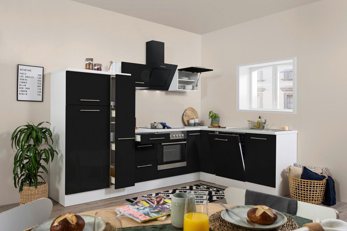 Eckküche Rp290wsc mit Geräten 290x200 cm Schwarz/Weiß - Schwarz/Weiß, KONVENTIONELL, Holzwerkstoff (290/200cm) - Respekta