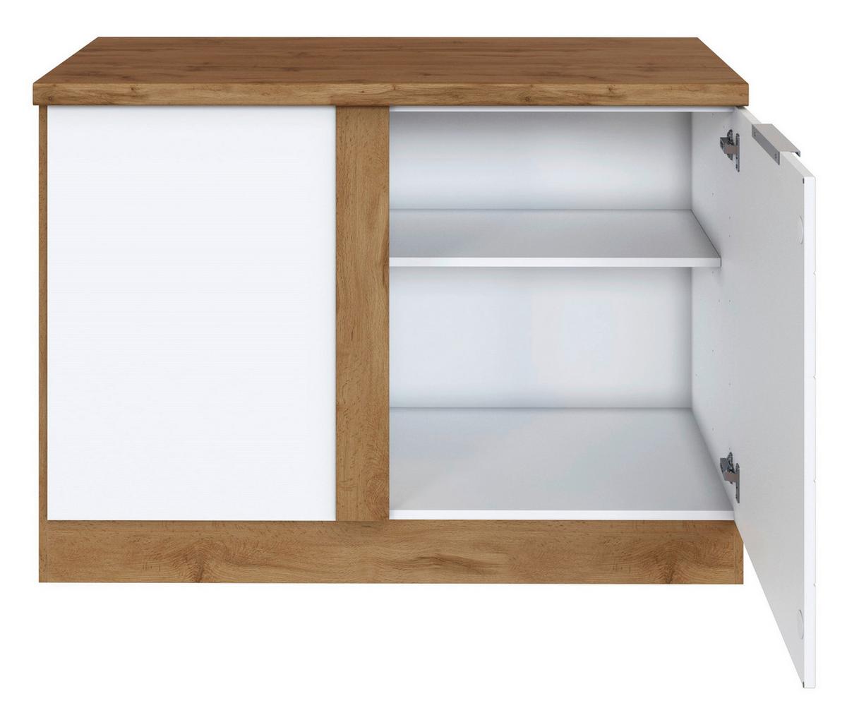Eckunterschrank Florenz B: 120 cm Weiß/Eiche Dekor 1 Tür - Eiche Wotan/Weiß, Design, Holzwerkstoff (120/86/60cm) - Held