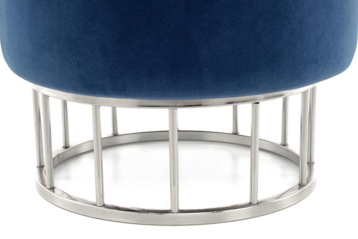 Hocker Pouf Samt/Eisen Dunkelblau/Silbern H: 41 cm - Silberfarben/Dunkelblau, Basics, Holzwerkstoff/Kunststoff (37,5/41/37,5cm) - Kayoom