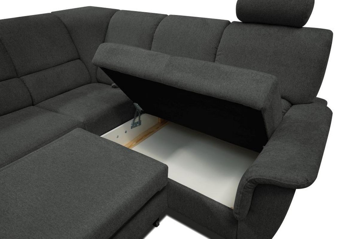 Sedačka MARSYLIA, pravá, antracit.velur, s relax.rohem - černá/barvy stříbra, Design, kov/dřevo (270/216cm) - MID.YOU