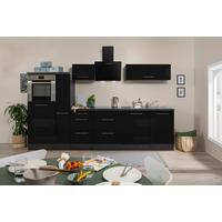 Küchenzeile mit Geräten 310 cm Schwarz Hochglanz/Grau - Eichefarben/Schwarz, Basics, Holzwerkstoff (310cm) - Respekta