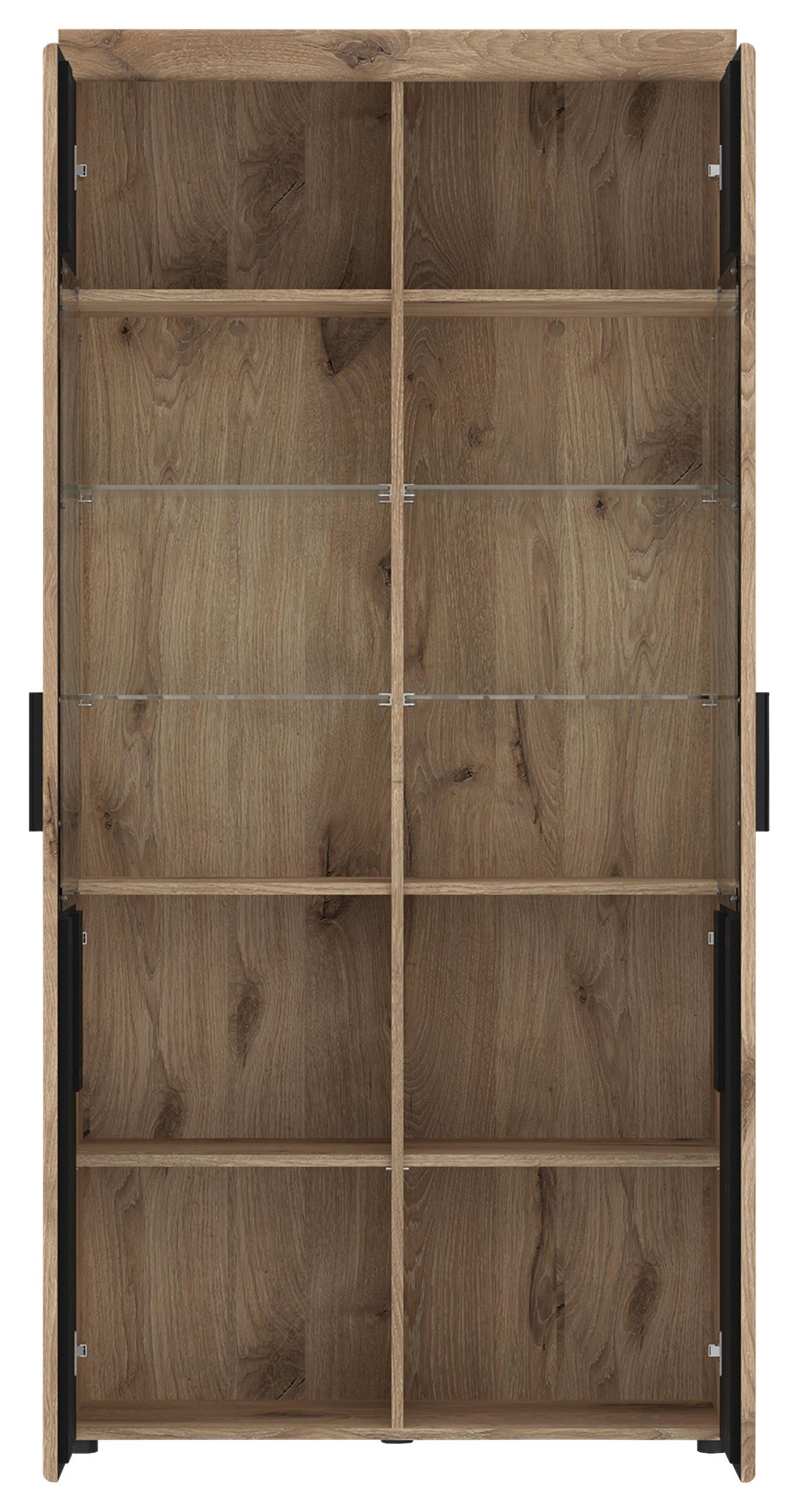 Vitrine Grano Eichefarben B: 92,8 cm - Eichefarben/Dunkelgrau, Trend, Glas/Holzwerkstoff (92,8/195/37,4cm)