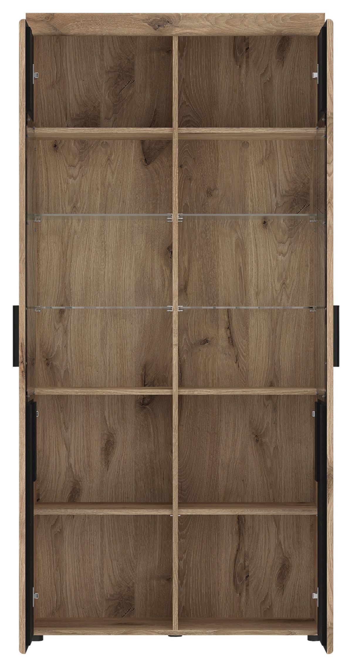 Vitrine Grano Eichefarben B: 92,8 cm - Eichefarben/Dunkelgrau, Trend, Glas/Holzwerkstoff (92,8/195/37,4cm)