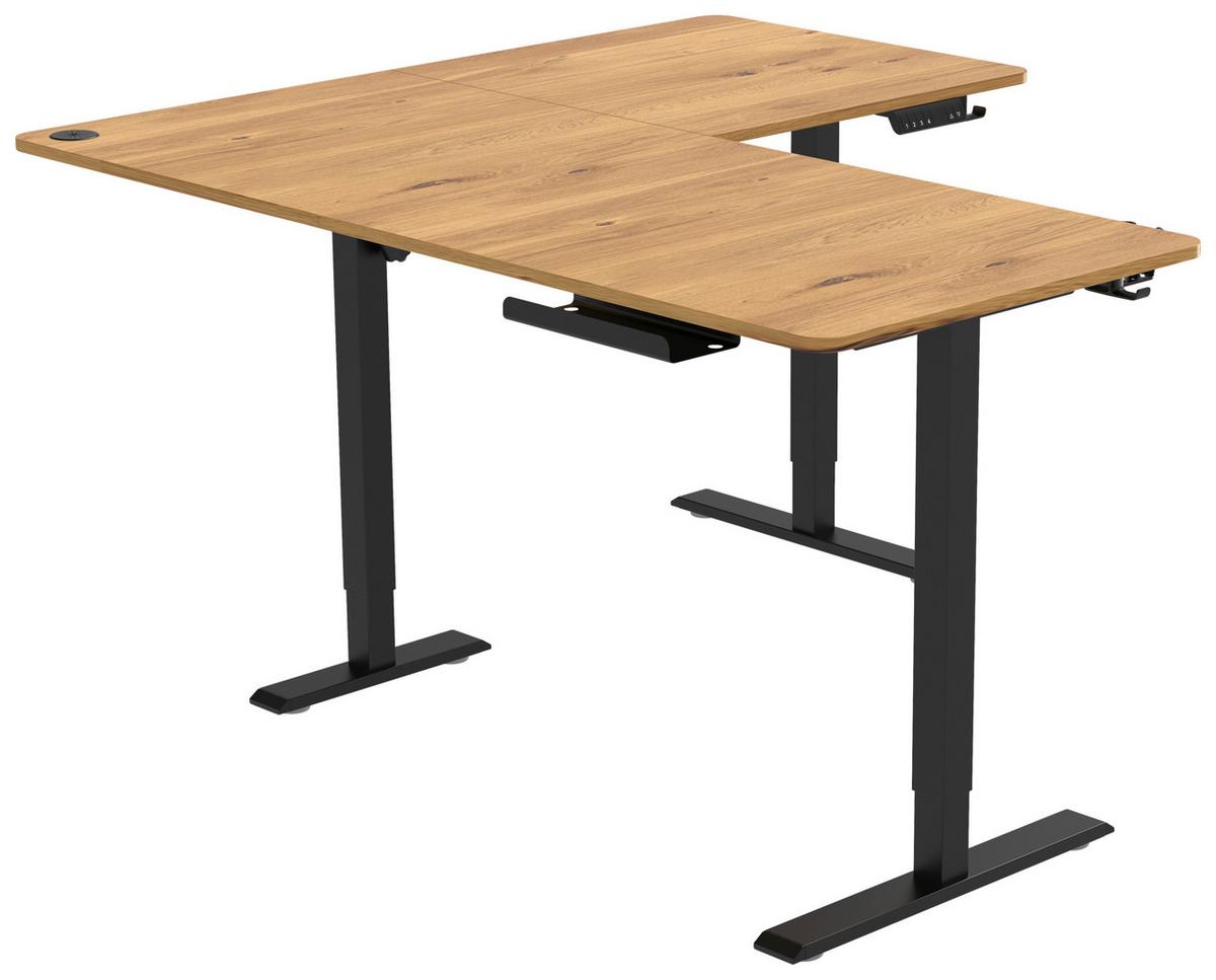 Eckschreibtisch Nimi Schwarz/Eiche L: 160cm - Plankeneiche/Schwarz, MODERN, Holzwerkstoff/Kunststoff (160/140/72-117cm) - Livetastic