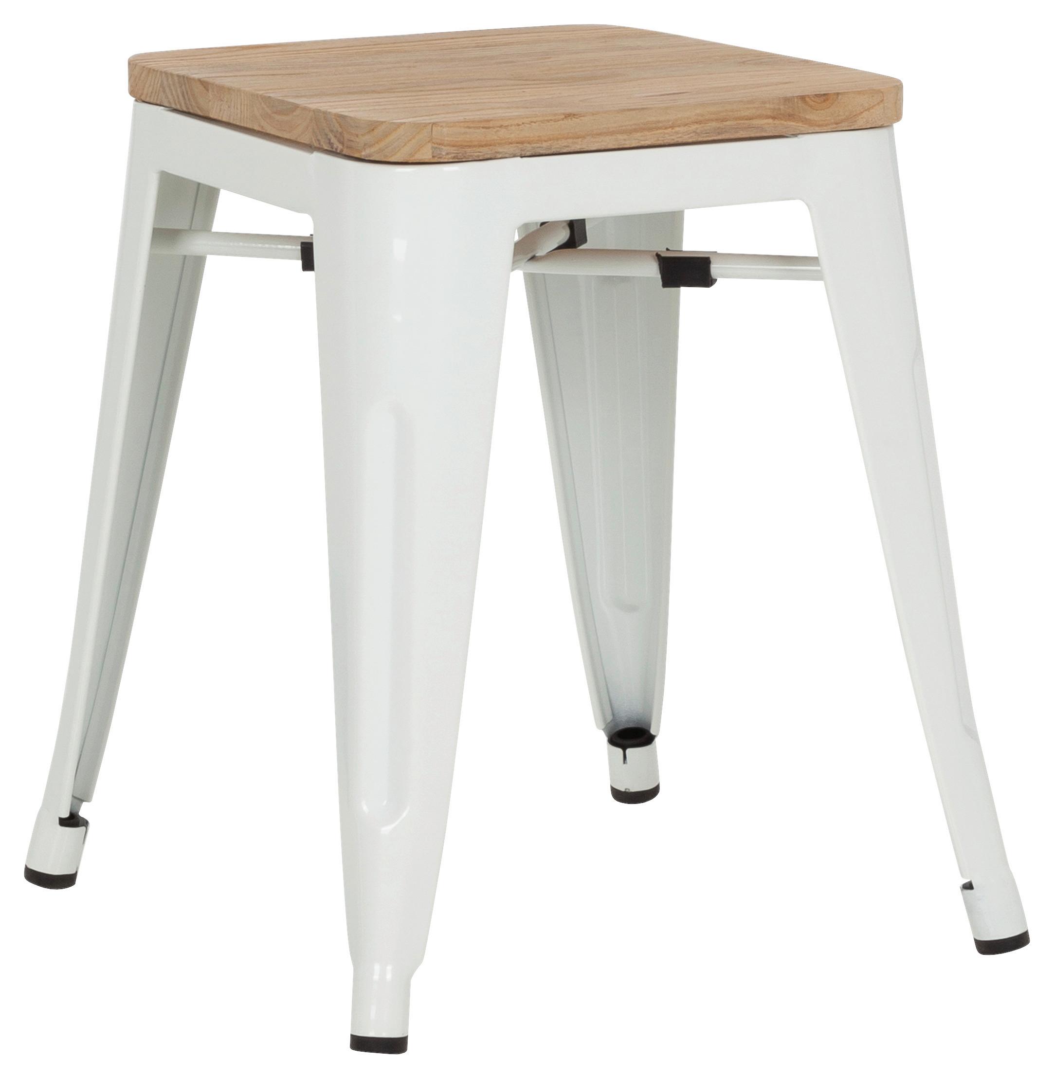 Hocker Vantaggio W Stahl/ Echtholz Braun/weiß H: 46 Cm - Braun/Weiß, Basics, Holz/Metall (39/46/39cm) - MID.YOU