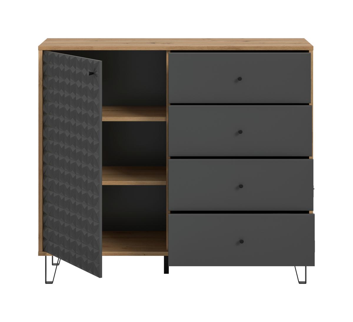Highboard Prisma, Anthrazit B: 110 Cm - Anthrazit/Schwarz, Design, Holzwerkstoff (110/96/40cm) - Livetastic