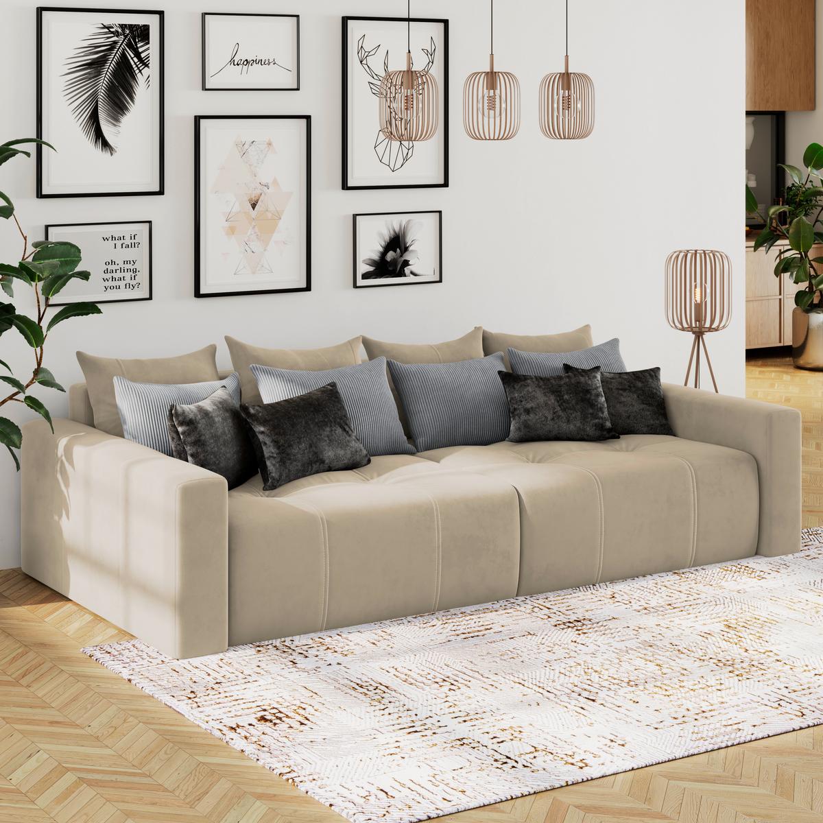 Big Sofa Mit Schlaffunktion Hanna B: 280 Cm Beige - Beige/Schwarz, MODERN, Textil (280/87/145cm)