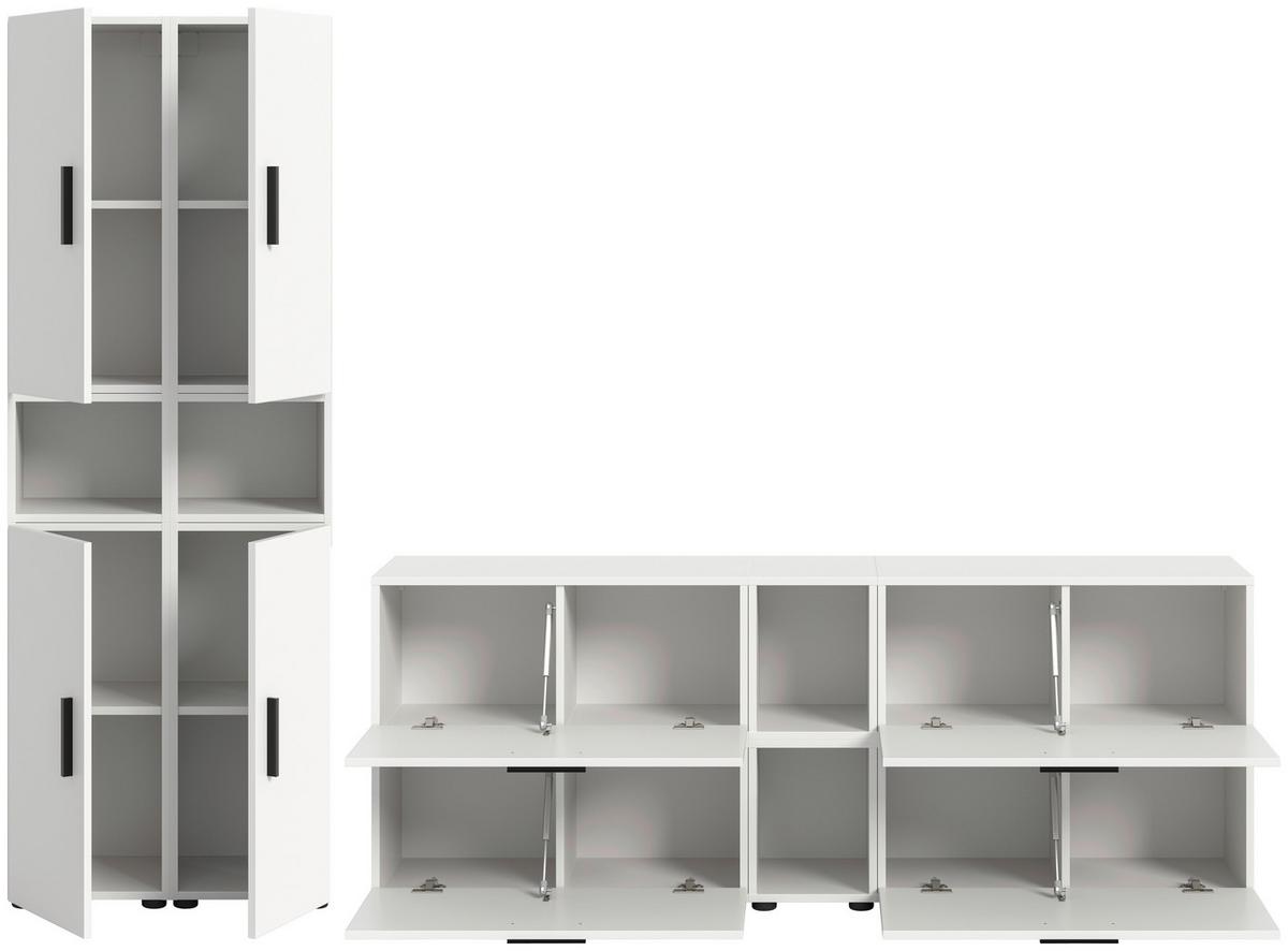 Wohnwand, The ONE 3, B: 300 cm Weiss - Schwarz/Weiß, Trend, Holzwerkstoff (260/182/34cm)