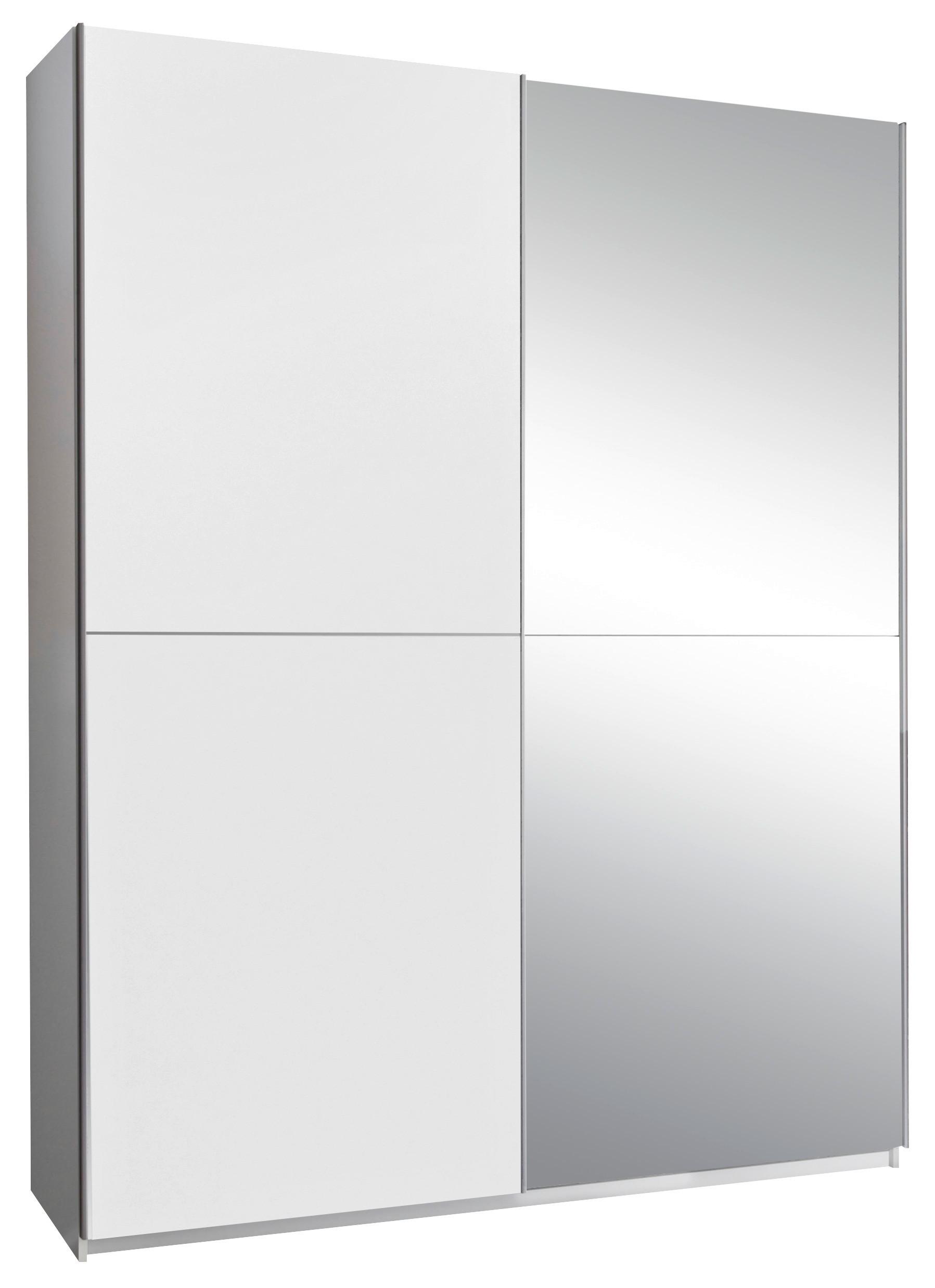 Schwebetürenschrank m. Spiegel 170cm Starter, Weiß Dekor - Klar/Eichefarben, Design, Glas/Holzwerkstoff (170/195/59cm) - P & B