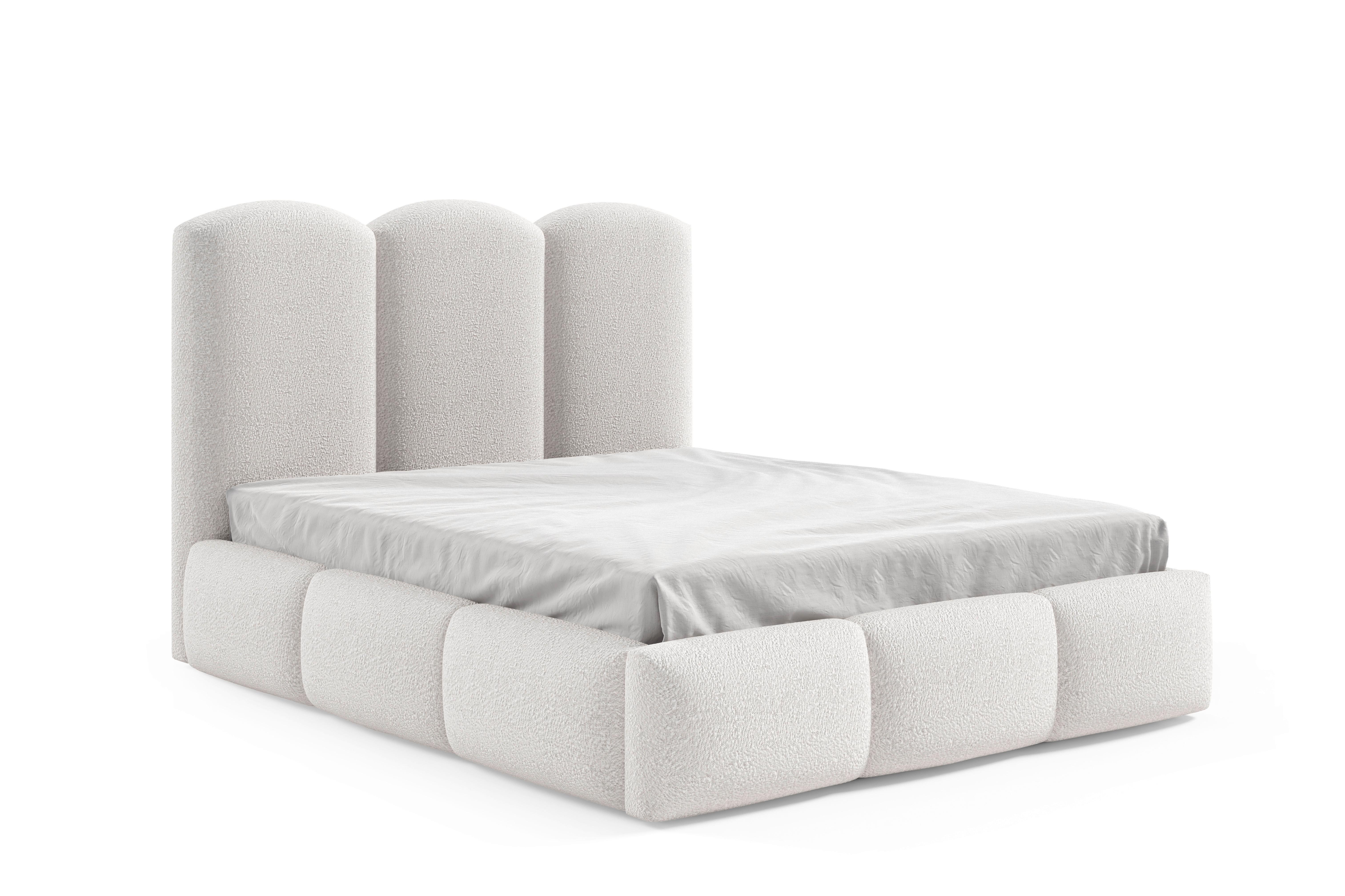 Polsterbett Bero Boucle weiß, LF: 200x200 cm - Ecru/Buchefarben, Trend, Holz/Textil (200/200cm)