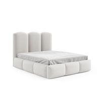 Polsterbett Bero Boucle weiß, LF: 180x200 cm - Ecru/Buchefarben, Trend, Holz/Textil (180/200cm)