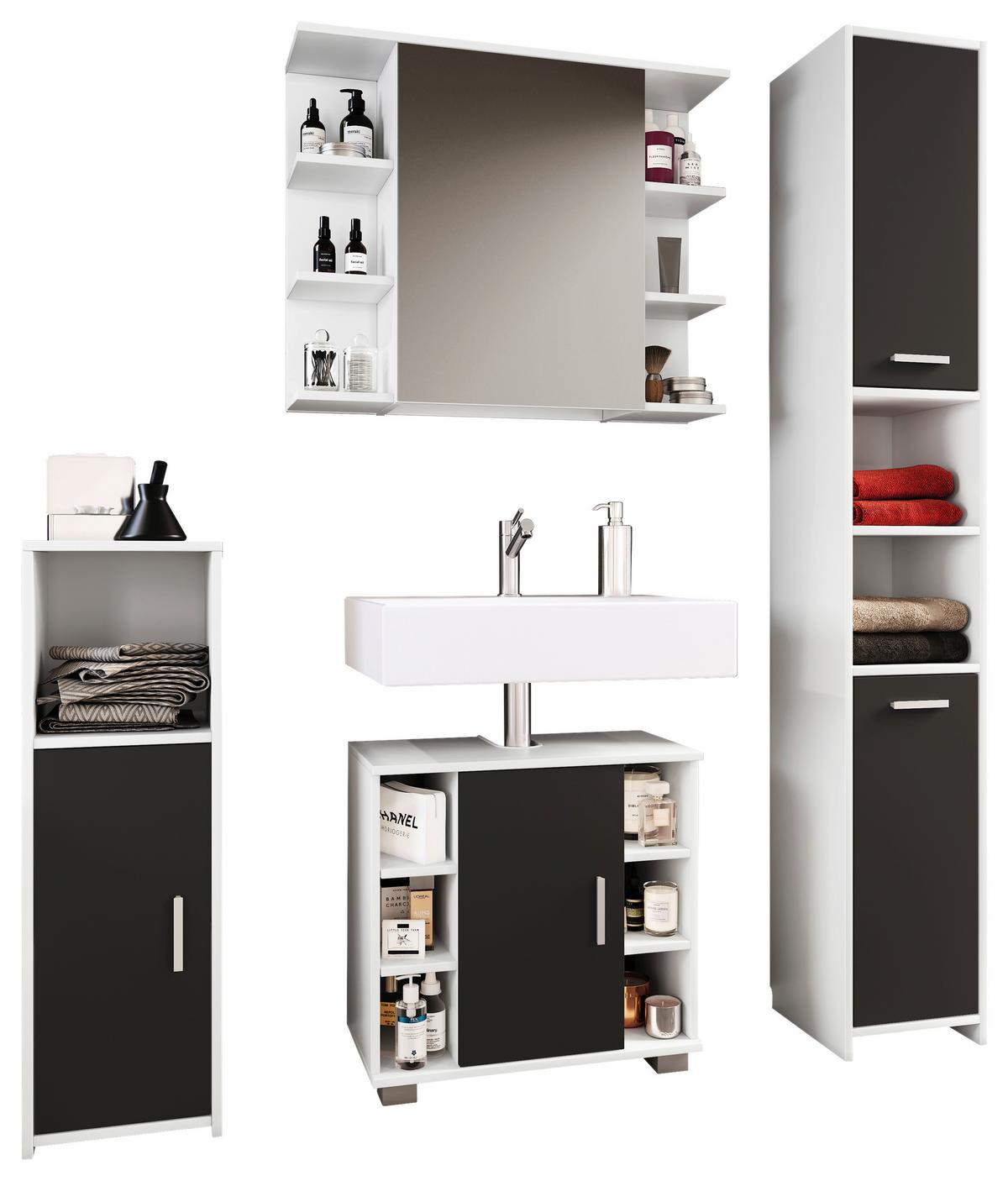 Badmöbel-set 4-tlg. Zalo B: 140 Cm Schwarz/weiß - Schwarz/Weiß, MODERN, Holzwerkstoff (120cm) - MID.YOU