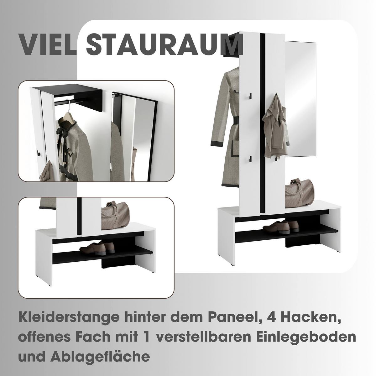 Garderobe Nante Set Weiß/schwarz B: 100 Cm - Schwarz/Weiß, Design, Holzwerkstoff (100/186/40cm) - MID.YOU