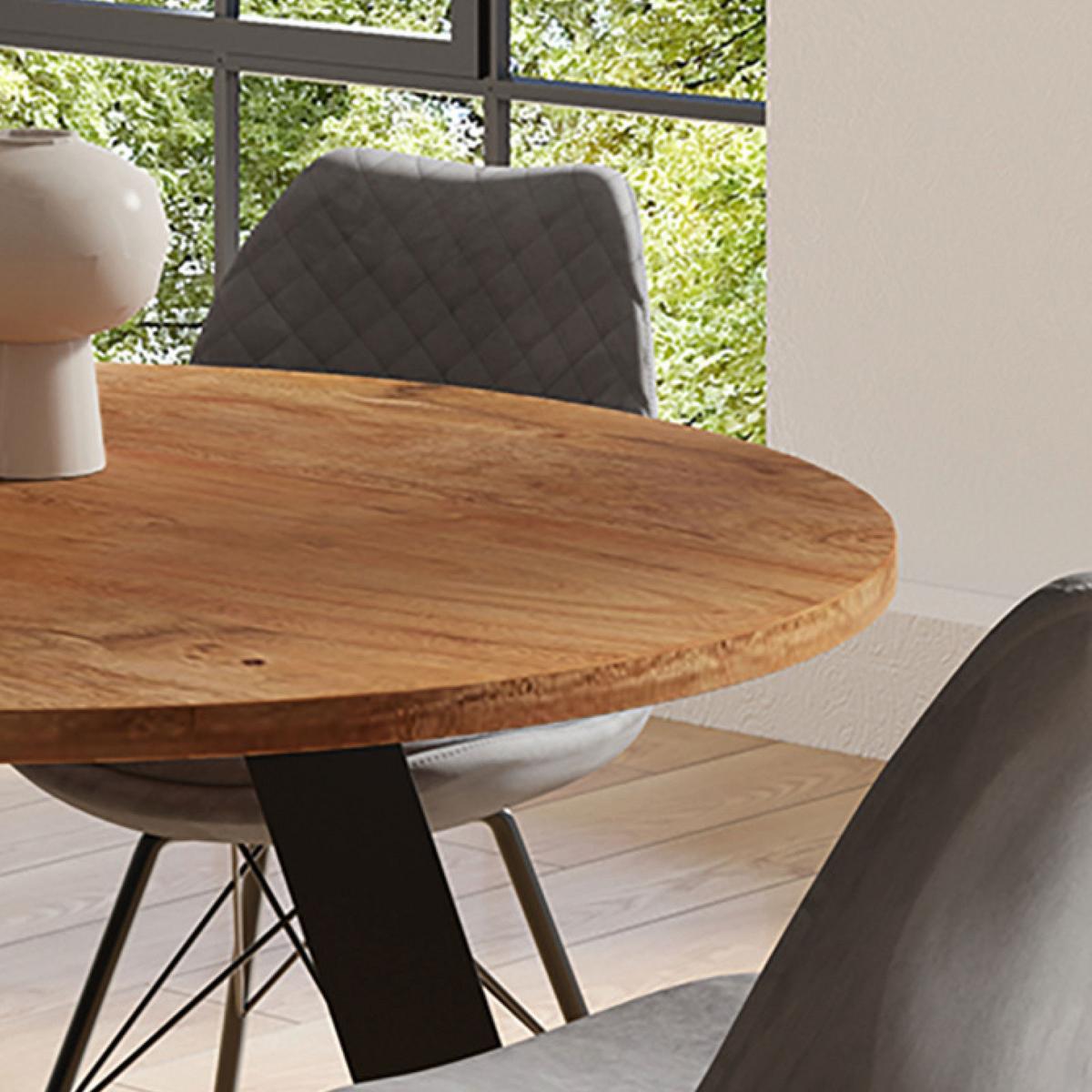 Esstisch mit Echtholz-Platte Rund Tara 120x120x76 cm Akazie - Schwarz/Akaziefarben, MODERN, Holz/Metall (120/120/76cm) - MID.YOU
