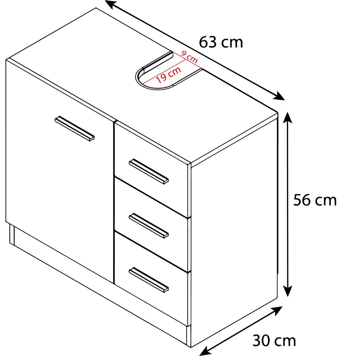 Waschbeckenunterschrank Zalo XL B: 63 cm Schwarz/Weiß - Schwarz/Weiß, MODERN, Holzwerkstoff (63/55,8/30cm) - MID.YOU