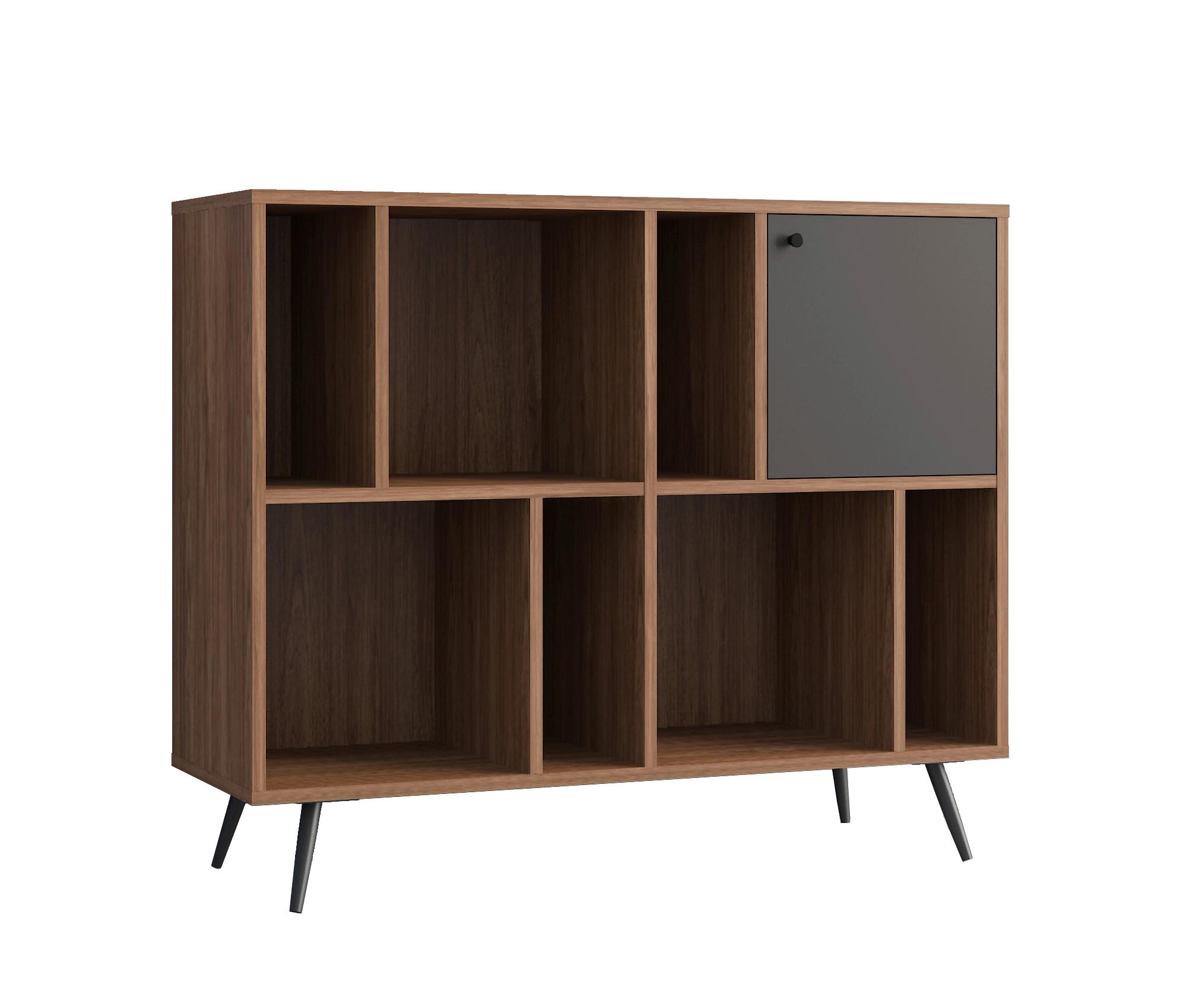 REGAL Grau, Walnussfarben B: 118cm - Walnussfarben/Schwarz, Design, Holzwerkstoff (118/76/40cm) - Livetastic