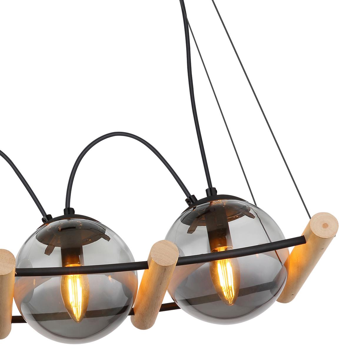 Függőlámpa 15883-4h - natúr/fekete, Design, Üveg/fa (75/22/120cm) - Globo