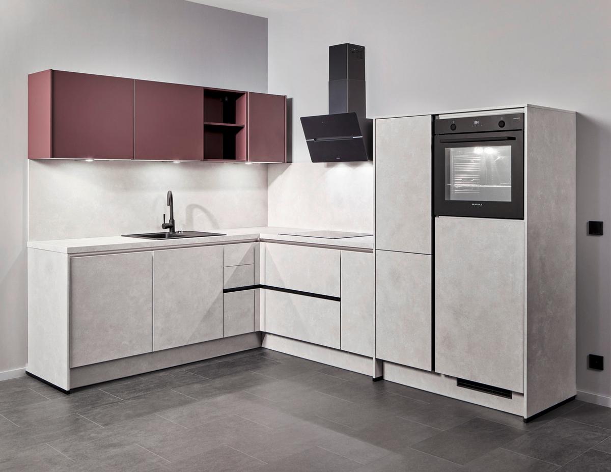 Eckküche Pn100/Pn105 - Hellrot/Hellgrau, Basics, Holzwerkstoff (218/288cm) - Pino