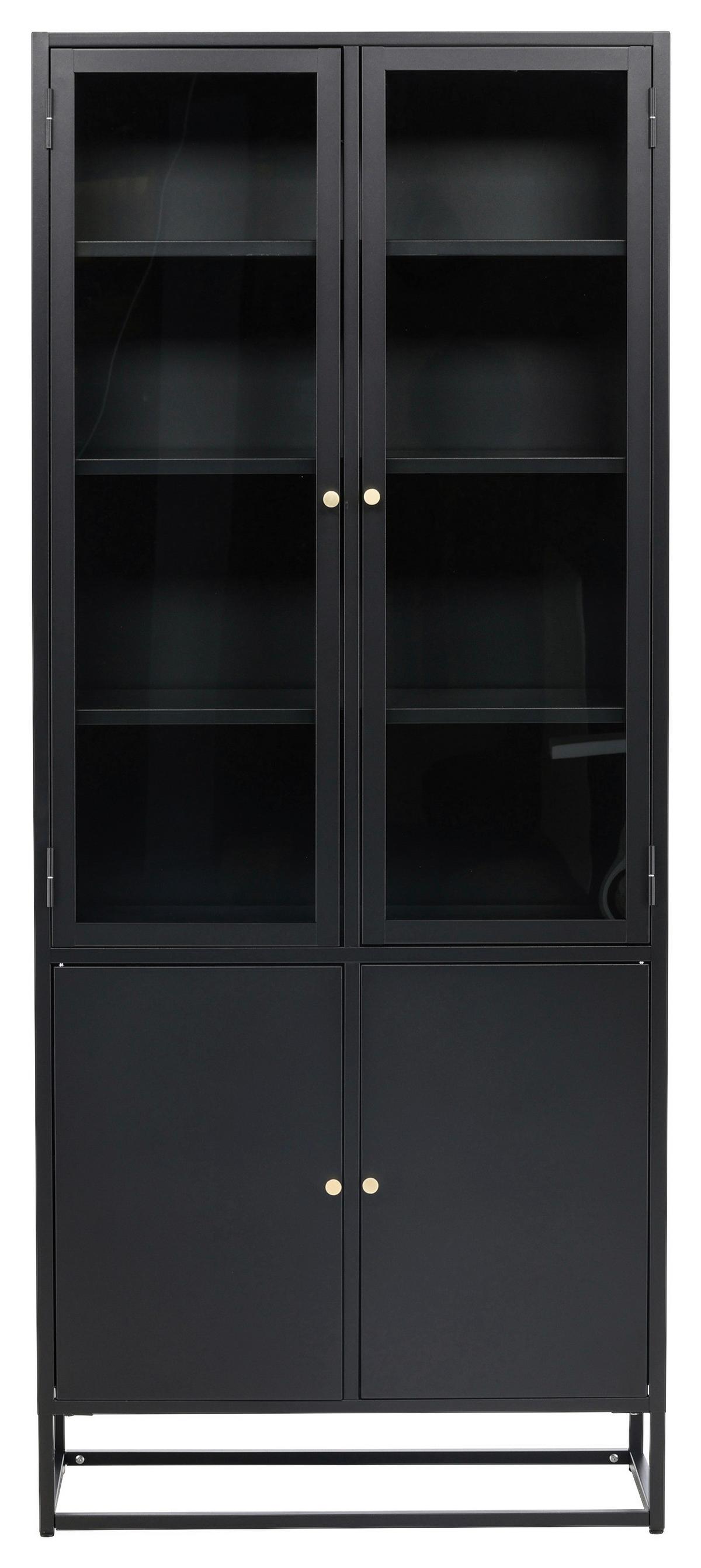 Vitrine Bakal - Schwarz, Design, Glas/Metall (80/190/41cm) - Livetastic