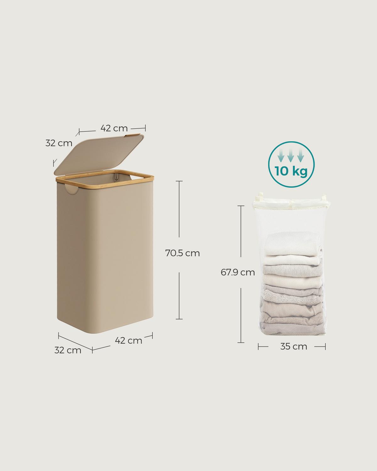 Wäschekorb in Hellbraun Holz/Kunststoff/Textil/Papier - Hellbraun, Basics, Holz/Papier (42/70,5/32cm)