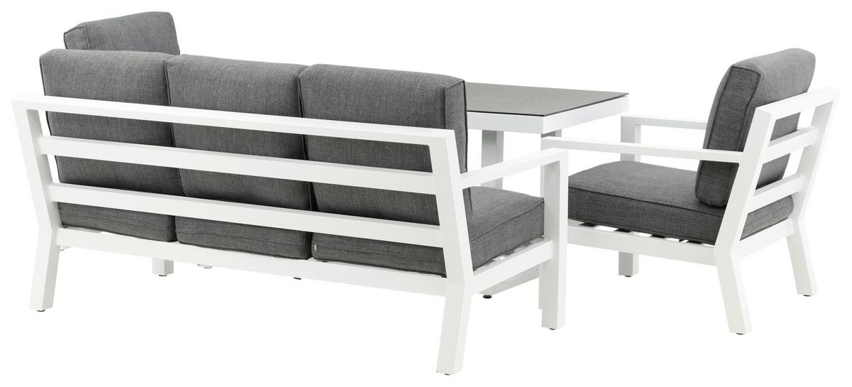 Loungegarnitur 4-tlg Barcelona Metall Mit Kissen - Weiß/Grau, Basics, Textil/Metall - Gardenson