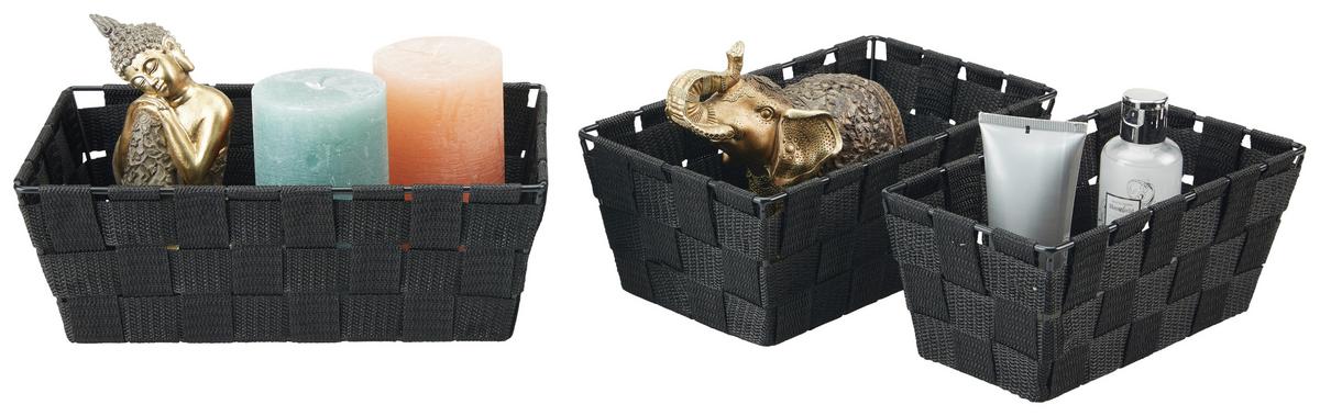 Aufbewahrungskorb Gesa 3tlg. Schwarz Geflochten - Schwarz, KONVENTIONELL, Kunststoff/Metall - Ondega